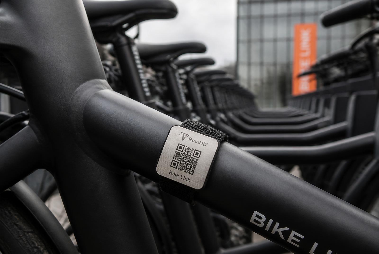 Rental fleet with Bike Link tags at a coastal cycling operator